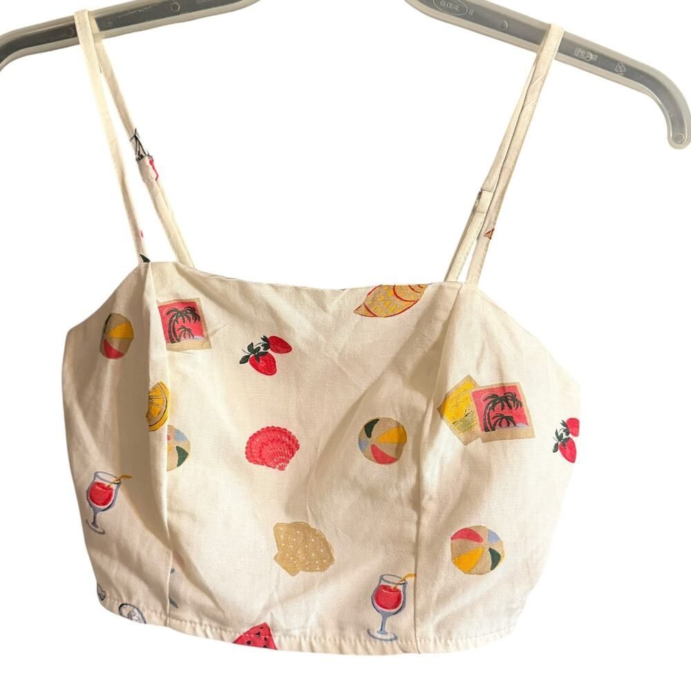 Midnight Sky Fruit Print Cropped Cami Top NWT Size Small